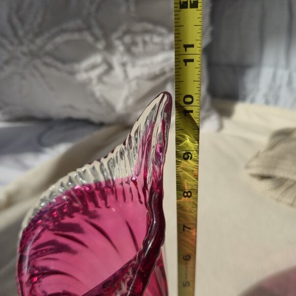 Cranberry to Clear Jack In The Pulpit Glass Vase Vintage Angelo Rossi - Picture 10 of 13